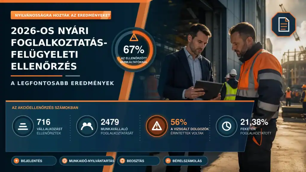 A 2026-os nyári foglalkoztatás-felügyeleti ellenőrzés fő eredményei: 716 ellenőrzött vállalkozás, 2479 vizsgált munkavállaló és 67 százalékos szabálytalansági arány.